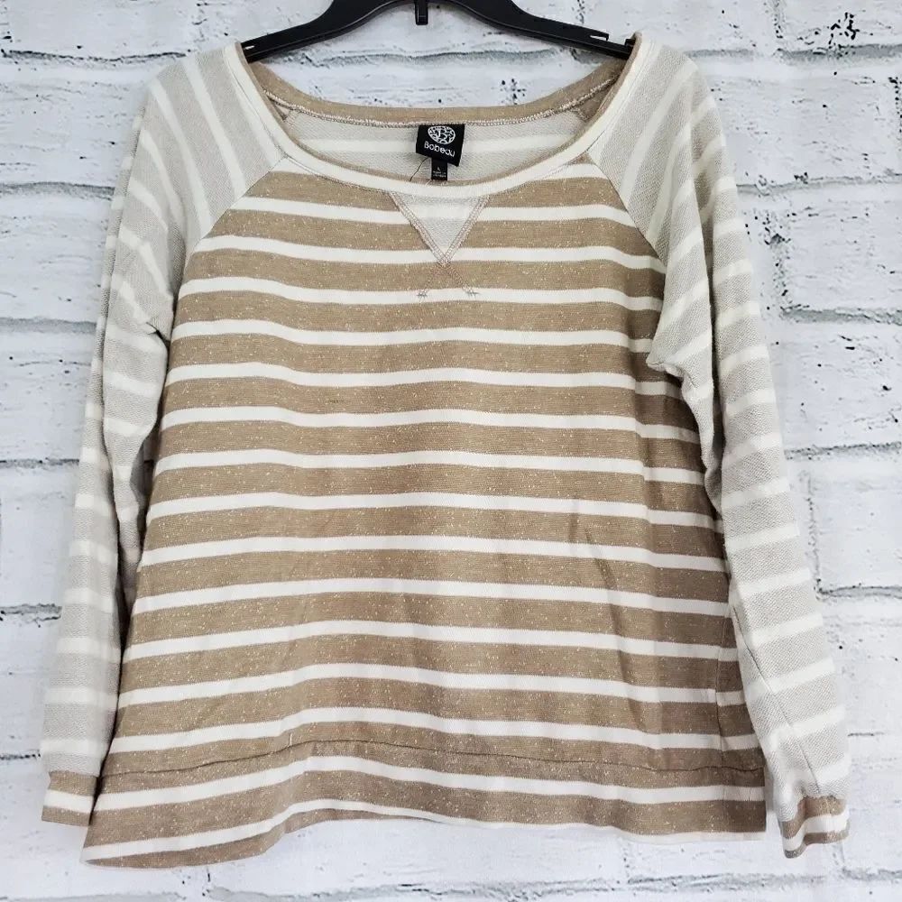Bobeau striped white cream Long sleeve sweater